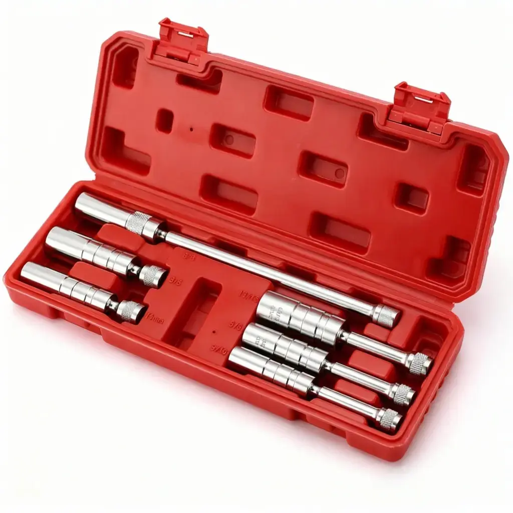 3/8-Inch Drive Magnetic Swivel Spark Plug Socket Set, Thin Wall, Include 9/16-Inch, 5/8-Inch, 13/16-Inch, 14mm, Length: 4-Inch, 6-Inch, 11-Inch, 12-Point,