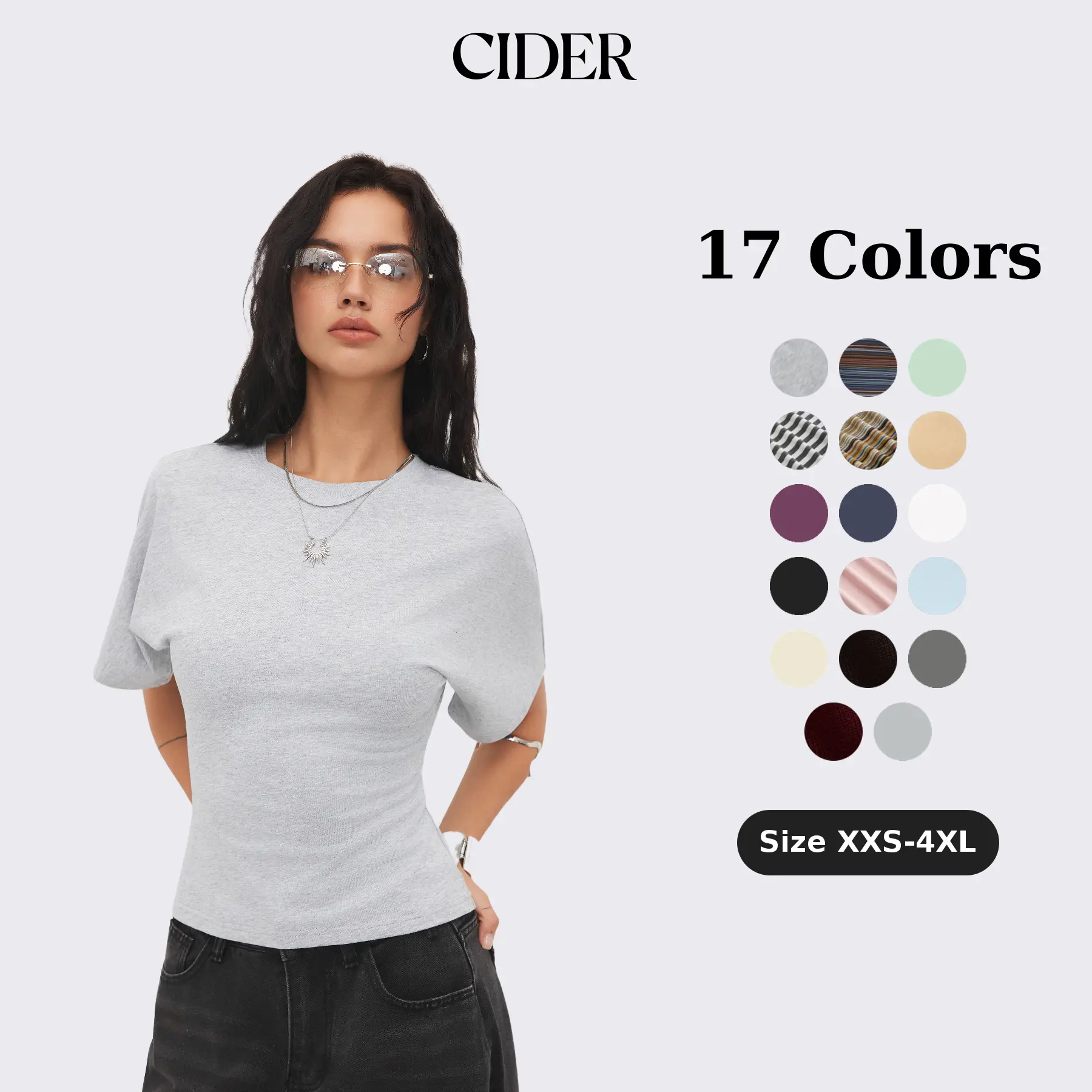 Cider Round Neckline Tee – Cotton Stretch Ribbed Women's Office Work Daily Casual Top, Summer Slim Fit Basic Short Sleeve T-Shirt