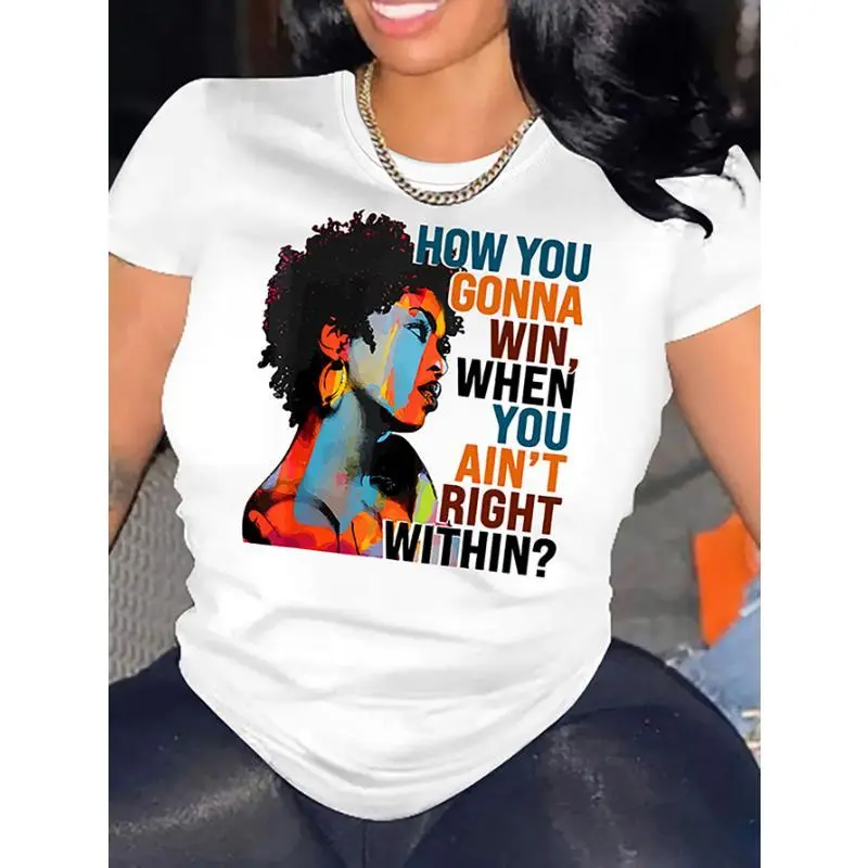 A Crew Neck, Relaxed Fit T-Shirt For The Spring And Summer Season Featuring An African American Graffiti Portrait Print And Made From Polyester Knit Fabric. T-Shirt For Men And Women