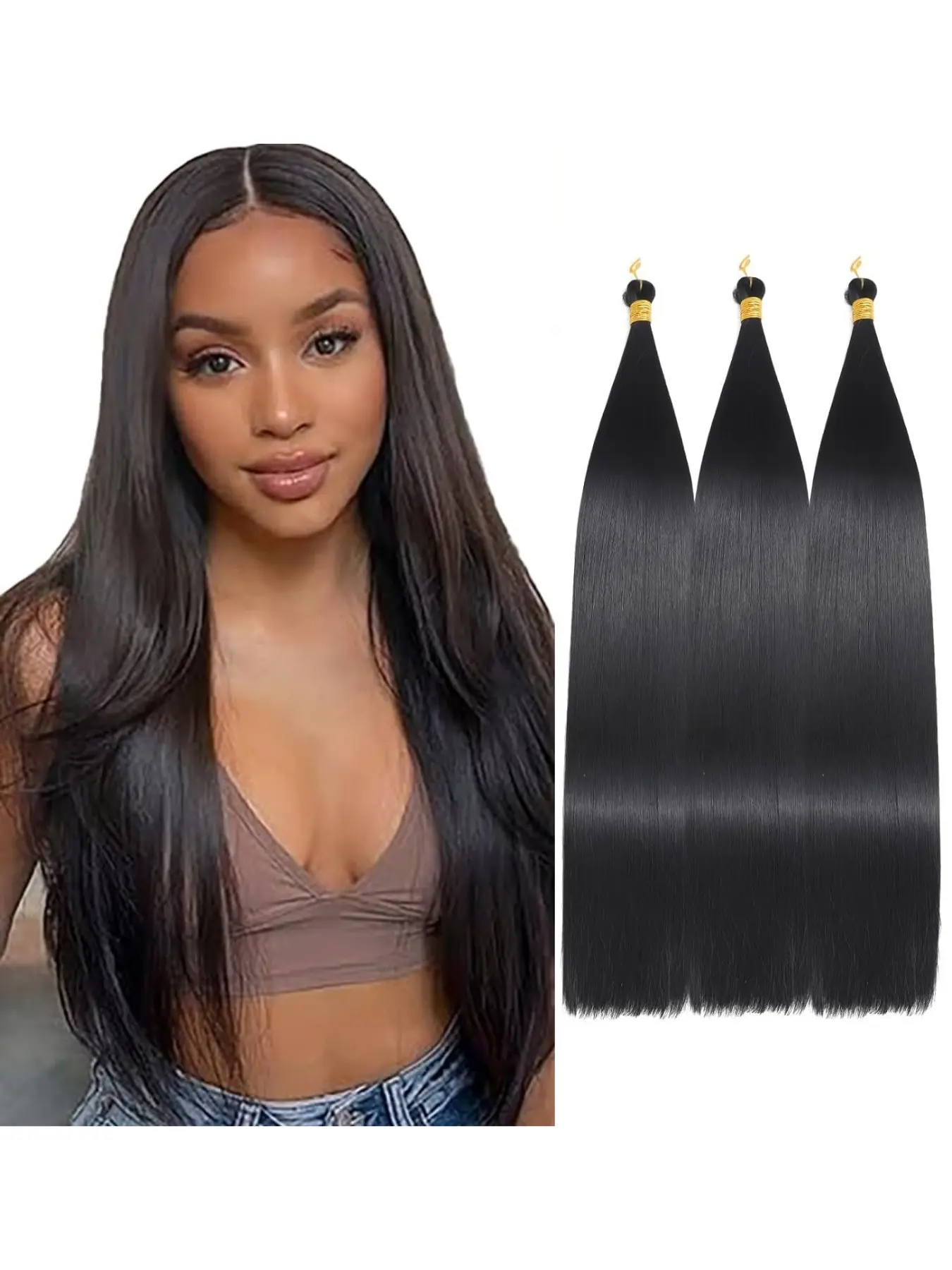 24-Inch 3-Pack Invisible Hair Extensions for Braiding, Locs and Braids, Synthetic Braiding Hair, Straight Dreadlock Hair Extensions for Women, Seamless Hair Extensions for Braids, Dreadlocks, DIY Braiding, Daily Party Hairstyles