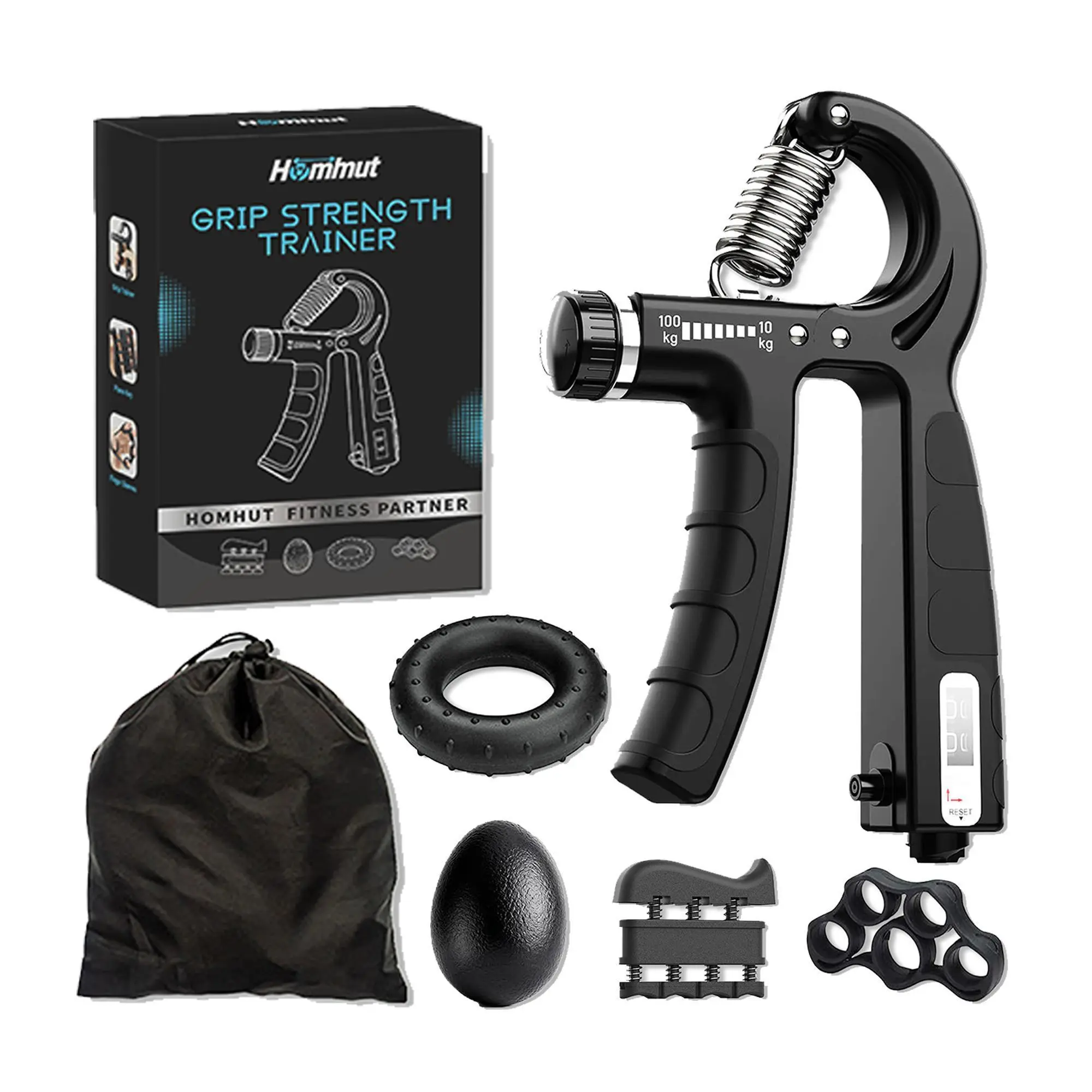 Grip Strength Trainer Hand Grip Exerciser Adjustable 5-60kg Resistance Forearm Strengthener Muscle Building Injury Recovery Fitness Home Gym Athletes Stress Relief Carpal Tunnel Wrist Training