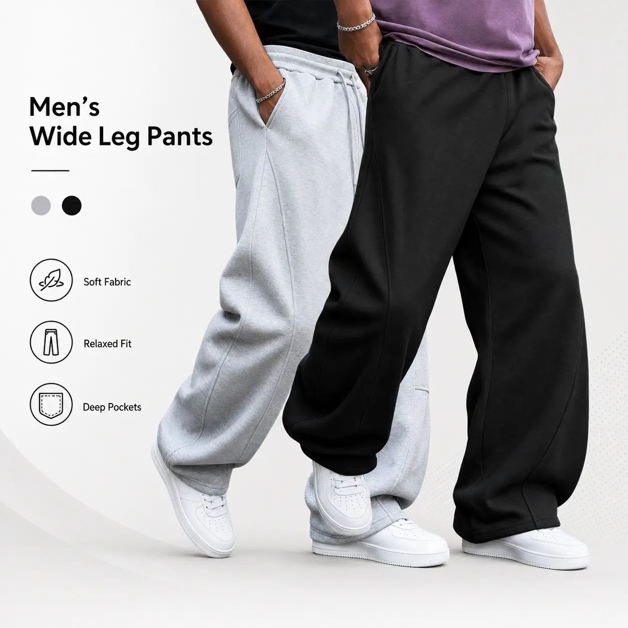 Men Baggy Wide Leg Sweatpants Elastic Drawstring Waist Streetwear Loose Fit Casual Walking Jogger Pants