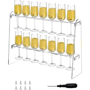 2 Tier Acrylic Champagne Flute Holder Stand with 14 Slots Tabletop Champagne Glass Display Rack for Party Fits up to 8oz Champagne Flutes Glasses Not included