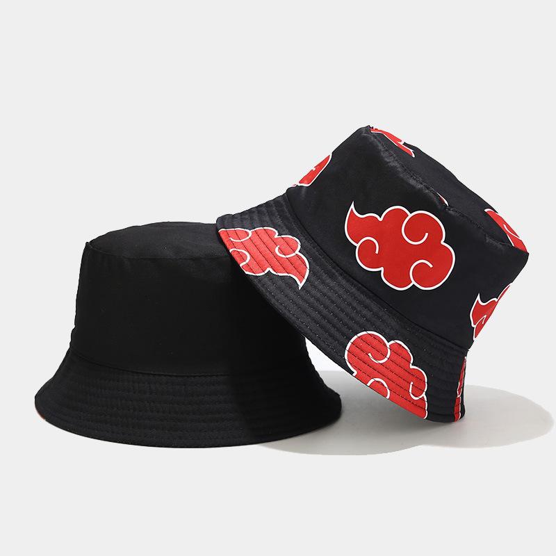 Japanese Anime Cartoon Red Cloud mbroidery Bucket Hat Cotton Akatsuki Fisherman Hat Outdoors Sunscreen for Women Men Summer Hat