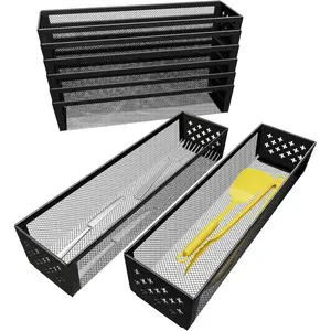 Silverware Drawer Organizer, 8 Pack Utensil Organizer for Kitchen Drawers, Metal Storage for Spoons Forks Knives (12.2 * 3.2 * 2.1 Inches, Black)