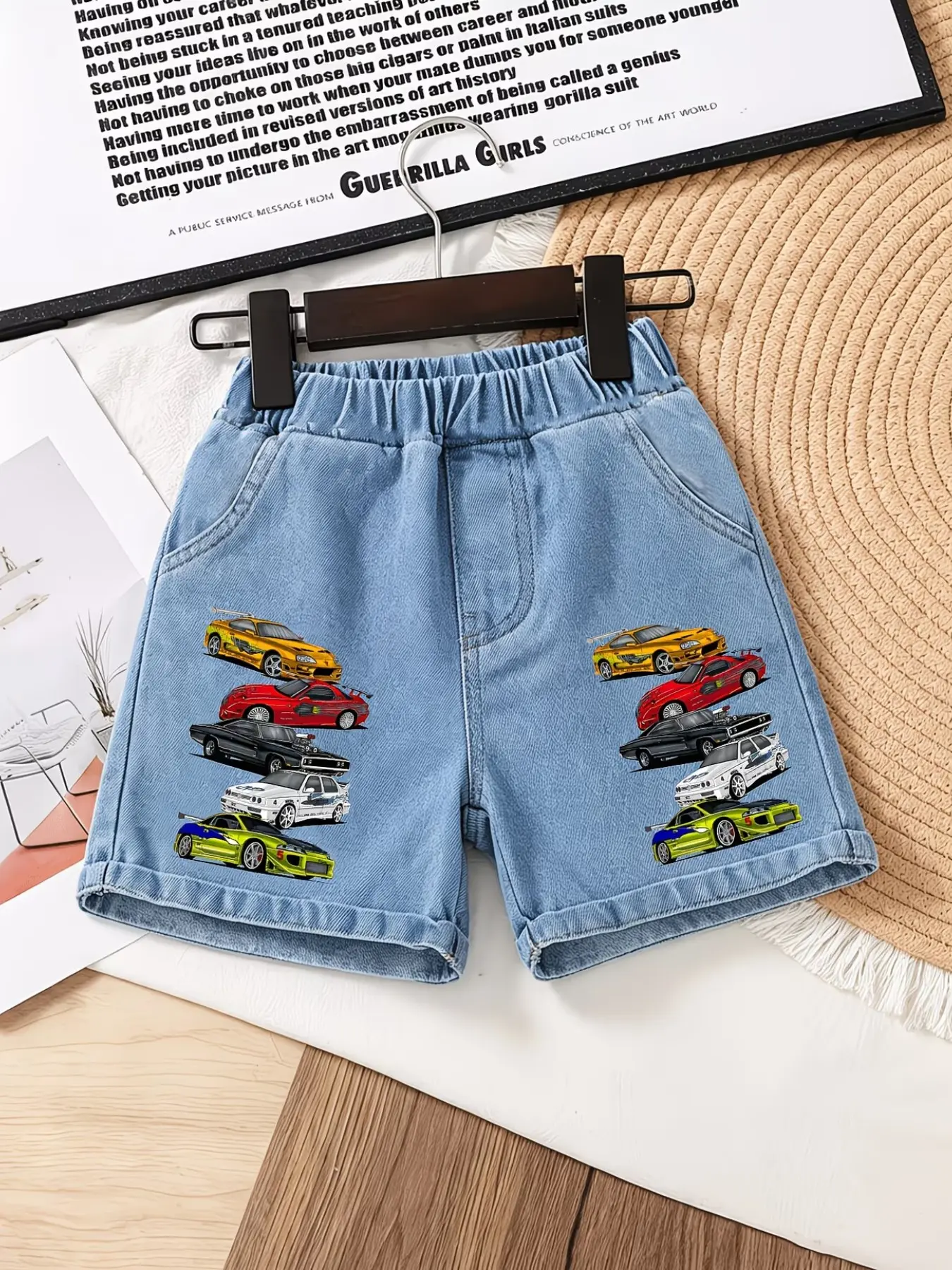 Classic Racing Print Denim Shorts, Street Fashion Cool Style, Eye-Catching Personality, Summer Fashion Versatile Shorts
