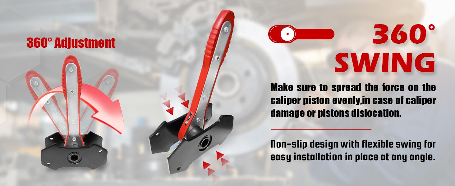 Brake Caliper Compression Tool,Caliper Piston Compressor Tool with Extra 2Pcs Large Plates 1.57"-2.95" for Disc Brake Pad Spreader,Brake Caliper Press Tool with 2 Break Caliper Hangers,Red