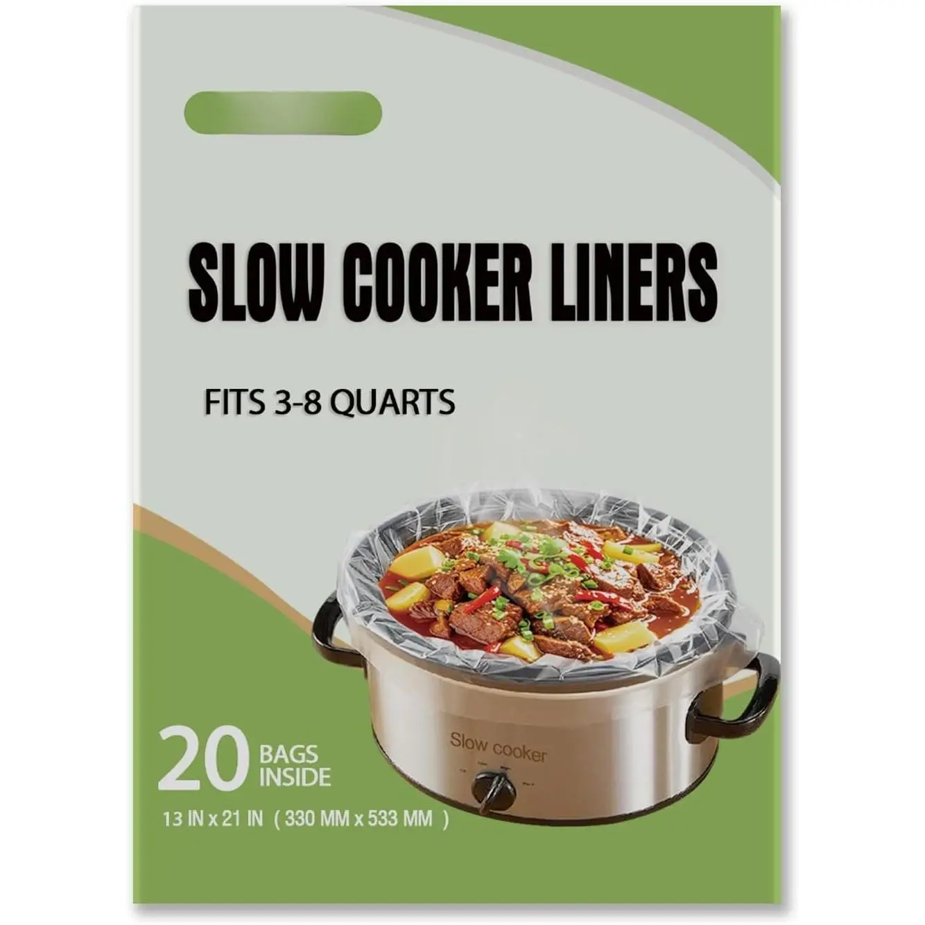 Slow Cooker Liners 20 count, Large 13“ x 21” Disposable Cooking Bags for 3QT to 8QT Slow Cookers, Cooking Tray for Oval and Round Pots (20)