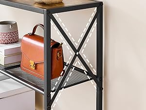 Industrial Console Table, 3 Tier Entryway Table, Hallway Table, Narrow Sofa Table with Shelves, Entrance Table for Entryway, Living Room, Foyer, Hallway, Office