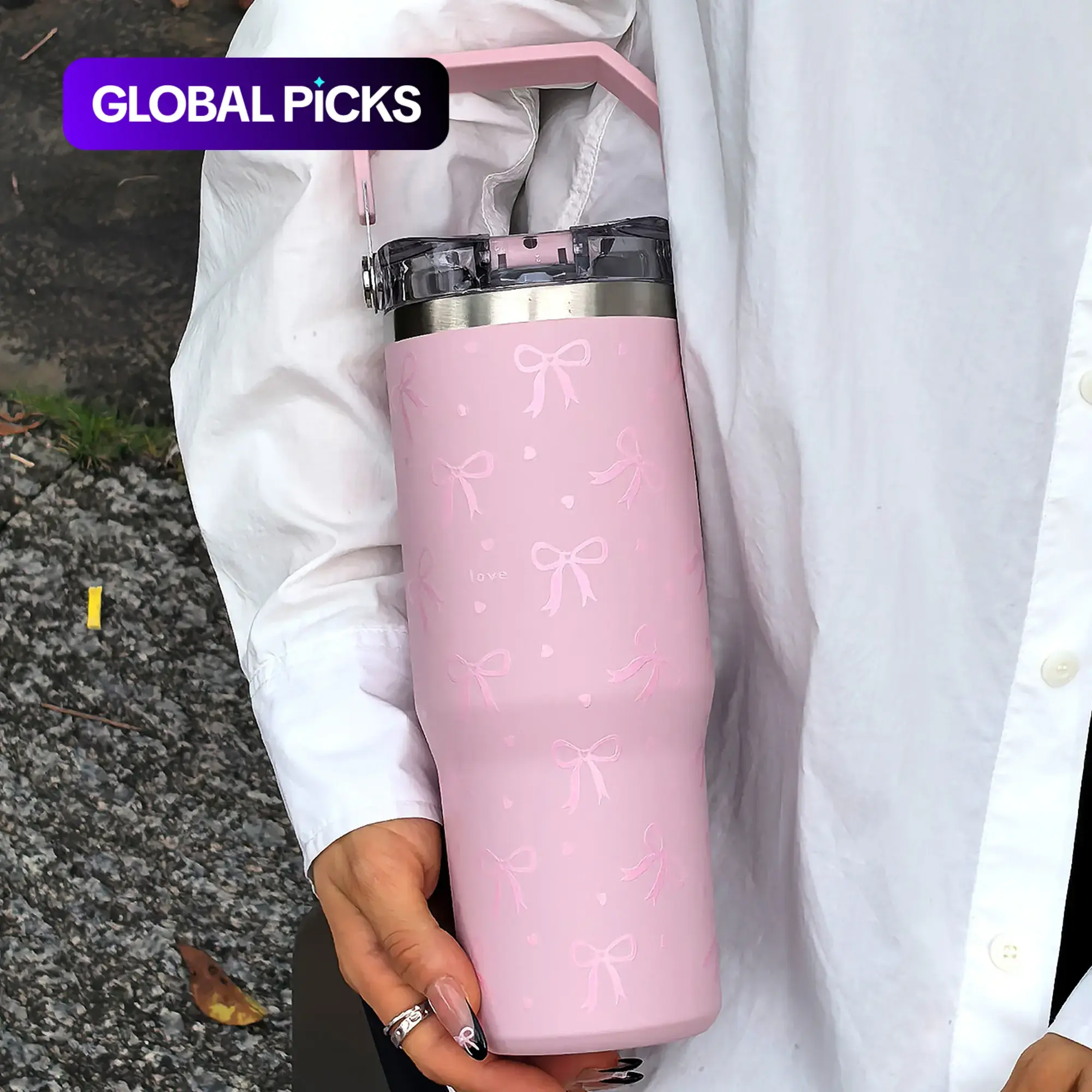 30oz Stainless Steel Insulated Cup with Bow Design, Double Layer Thermal Mug, Thermo Cup for Coffee Tea Outdoor Office Home Travel Gift, Vacuum Insulated Tumbler, Flask Tumbler, Insulated Water Cup, Insulated Drinkware