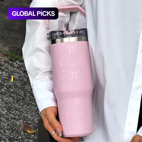 30oz Stainless Steel Insulated Cup with Bow Design, Double Layer Thermal Mug, Thermo Cup for Coffee Tea Outdoor Office Home Travel Gift, Vacuum Insulated Tumbler, Flask Tumbler, Insulated Water Cup, Insulated Drinkware #GLOBAL PICKS