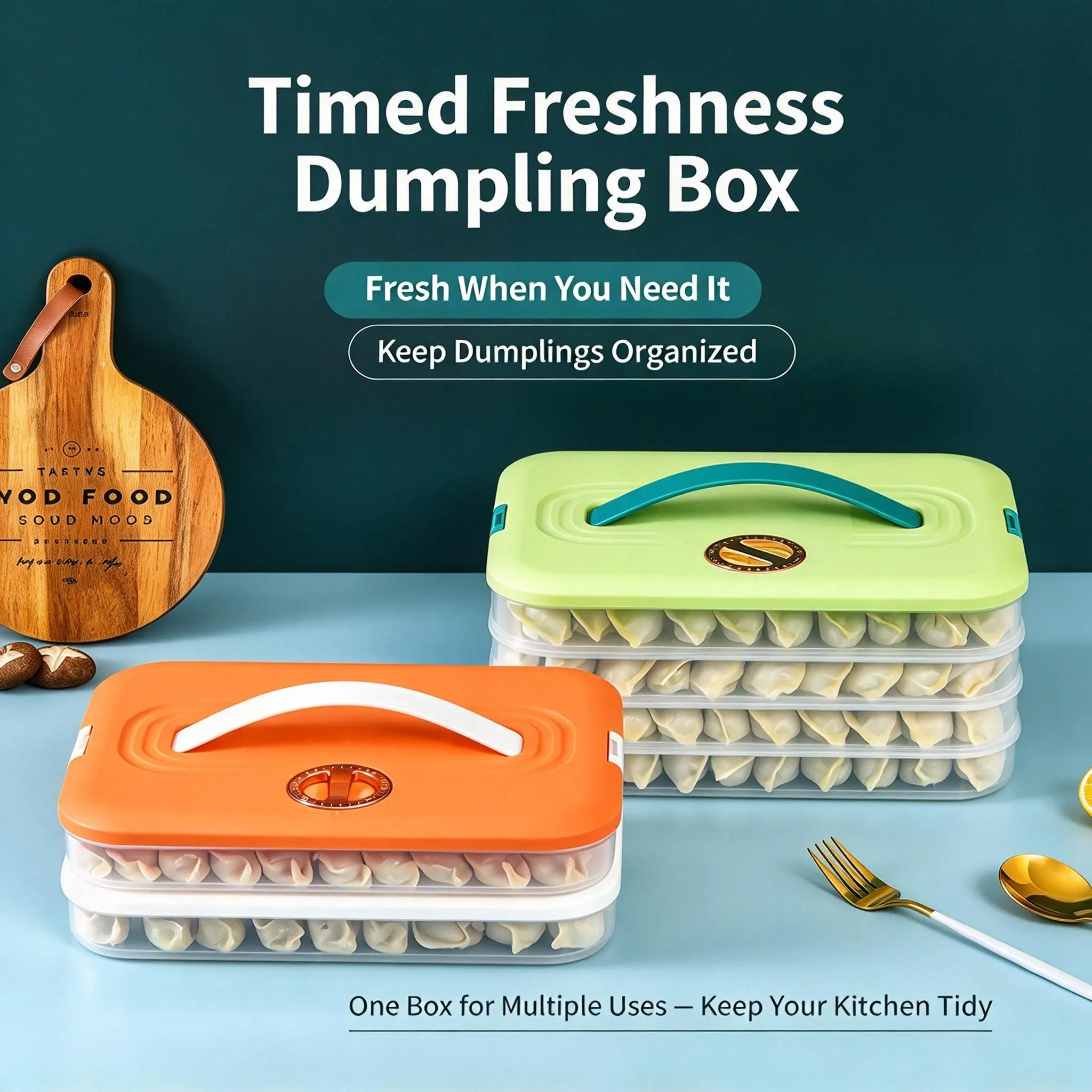 Timing Dumpling Storage Box Stackable Food Container With Portable Handle For Freezer Refrigerator