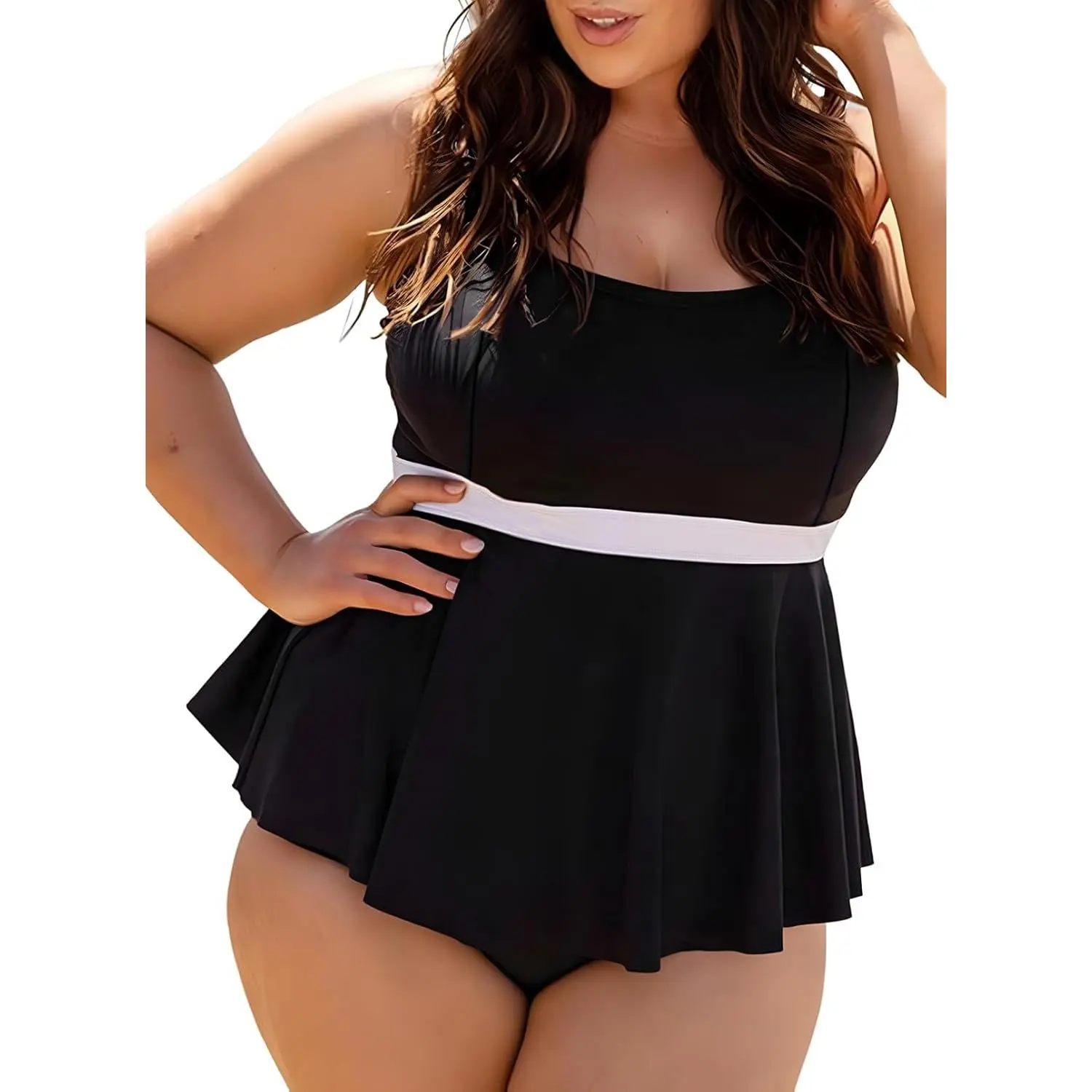 Women's Plus Size Multi-Size Colorblock 2-Piece Tankini Swimsuits with Adjustable Straps, Quick-Dry Fabric, Bikini Bottoms (1X-5X, Gift)