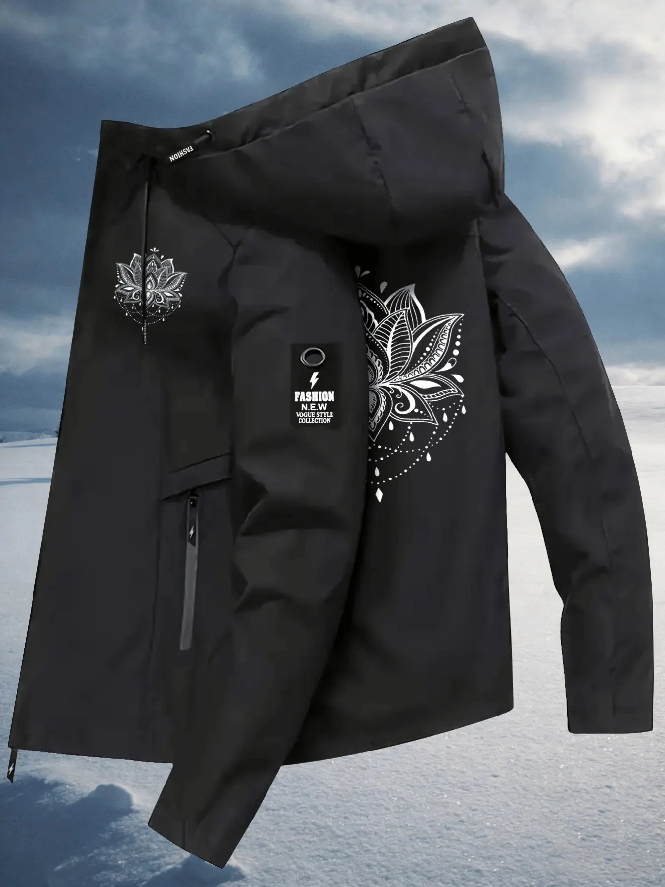 Women's Hooded Windbreaker Jacket Double sided Mandala Lotus Print Jacket Two Color Options Hooded Loose All Season Warm Jacket Ideal for Daily Commute Hiking Climbing Wear Skin Friendly Breathable Machine Washable Plussize