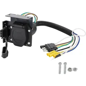 Multi-Tow 4-Way Flat to 7-Way RV Blade and 4-Way Flat Female End Trailer Wiring Adapter Connector Kit, 4 Pin Vehicle-Side Trailer Light Plug to Dual-output 7 Blade & 4 Flat with Mounting Bracket