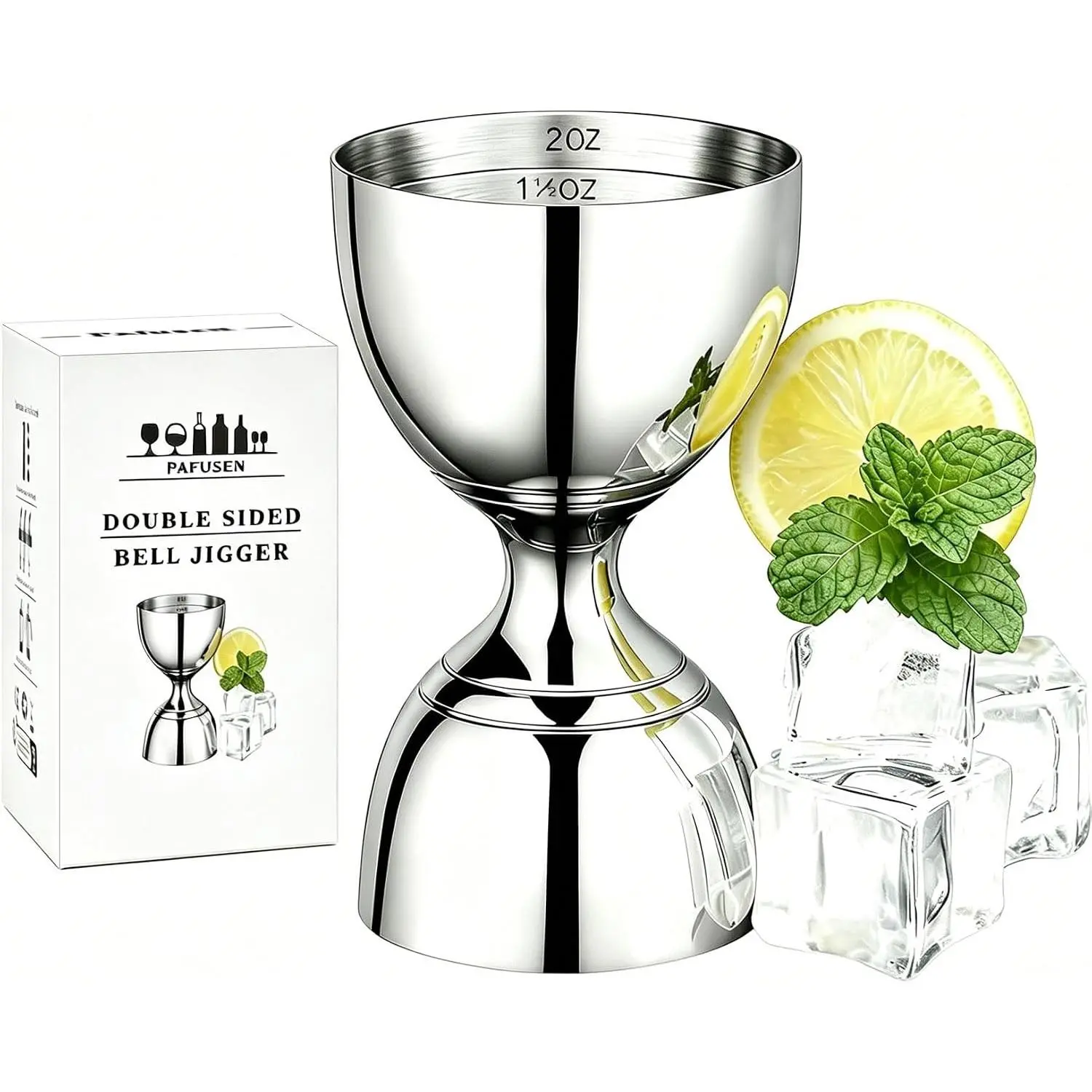 Professional Bartender Jigger - Premium Cocktail Bell Jiggers - 1oz & 2oz Double-Sided Stainless Steel Measuring Cup with Etched Inside Markings, Easy Read Ounce Lines for Home Bar & Cocktail Making