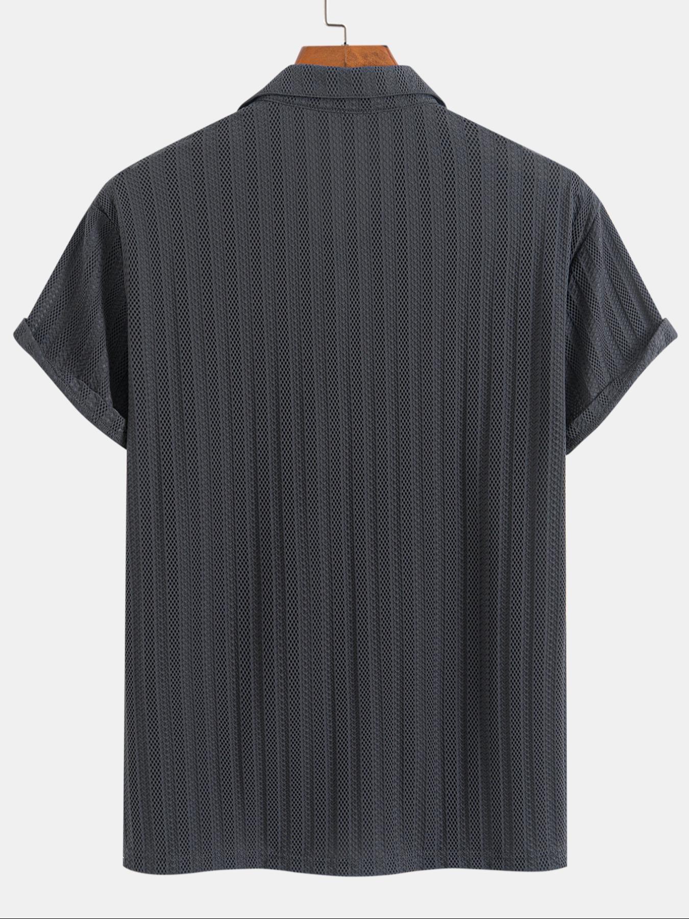 Men's Regular Fit Solid Jacquard Button Textured Polo Shirt, Casual Short Sleeve Polo Top for Summer, Fashion Men's Clothes for Daily Wear