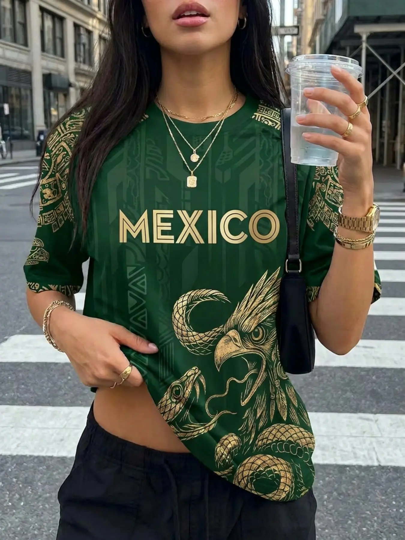Men's Mexico Aztec Eagle Snake Graphic Soccer Jersey, Vintage Tribal Print Short Sleeve Football T-shirt, National Team Inspired Sports Top, 4 Colors Available, Casual Sports Jersey