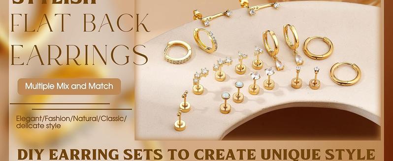 MILACOLATO Hypoallergenic Flat Back Earrings Gold Cartilage Earring Sets for Multiple Piercing 20G Surgical Stainless Steel Earrings for Women Trendy Earring Stacks Small Hoop Flatback Stud Earrings