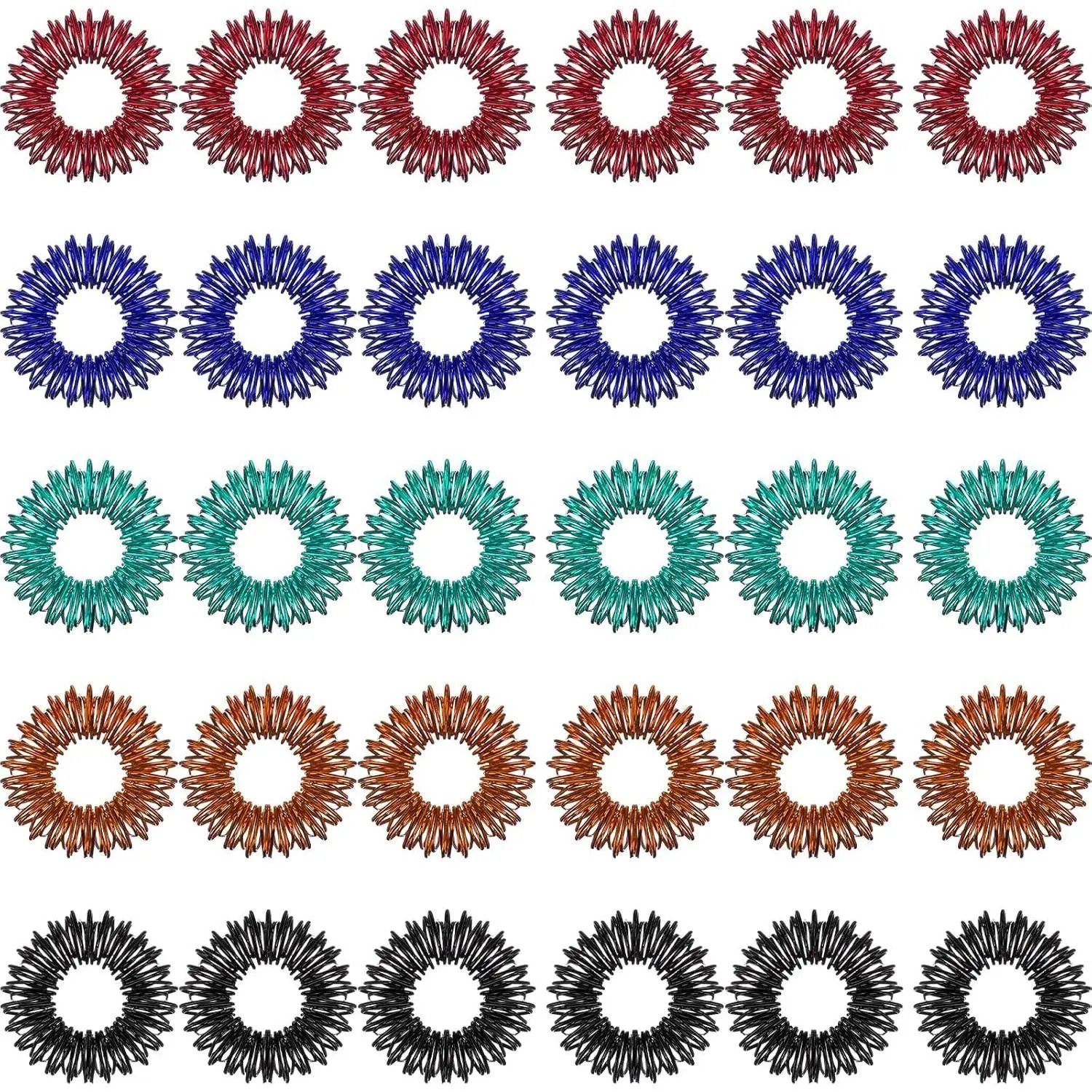Blulu 50 Pcs Spiky Acupressure Fidget Rings - Silent Stress Relief Massager for 12 Years Above, Ideal for Sports, Comics, Video Games Enthusiasts (Orange, Red, Green, Black, Dark Blue)