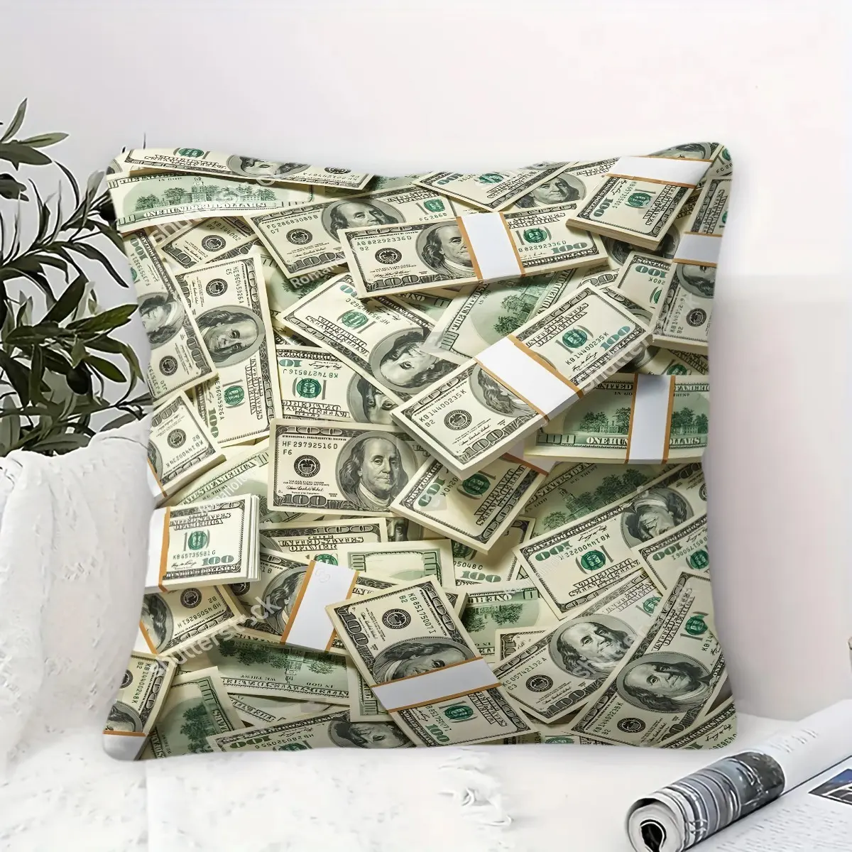 Stacked Hundred Dollar Bill Accent Pillow – "Wealth/Money/Greenback"Throw Pillow/Cushion; Perfect For Bedroom Decor That Reflects An "Entrepreneurial/Wealth-Building" Vibe,Great Novelty Gift For Business And Money Enthusiasts (1 Pcs Includes Insert).