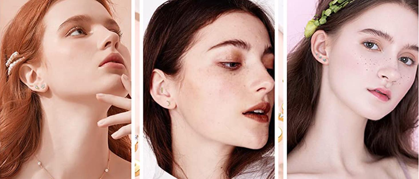 Besteel  Flat Back Earrings Hypoallergenic Stainless Surgical Steel Screw Back Stud Earrings for Women Men 20G Tiny CZ Opal Birthstone Nap Cartilage Flatback Earrings Set Jewelry