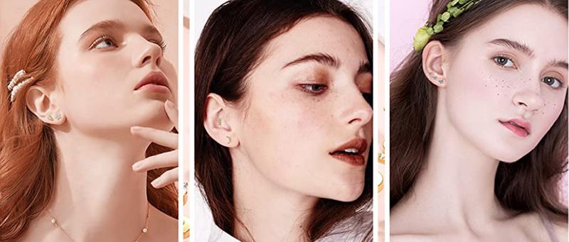 Besteel  Flat Back Earrings Hypoallergenic Stainless Surgical Steel Screw Back Stud Earrings for Women Men 20G Tiny CZ Opal Birthstone Nap Cartilage Flatback Earrings Set Jewelry