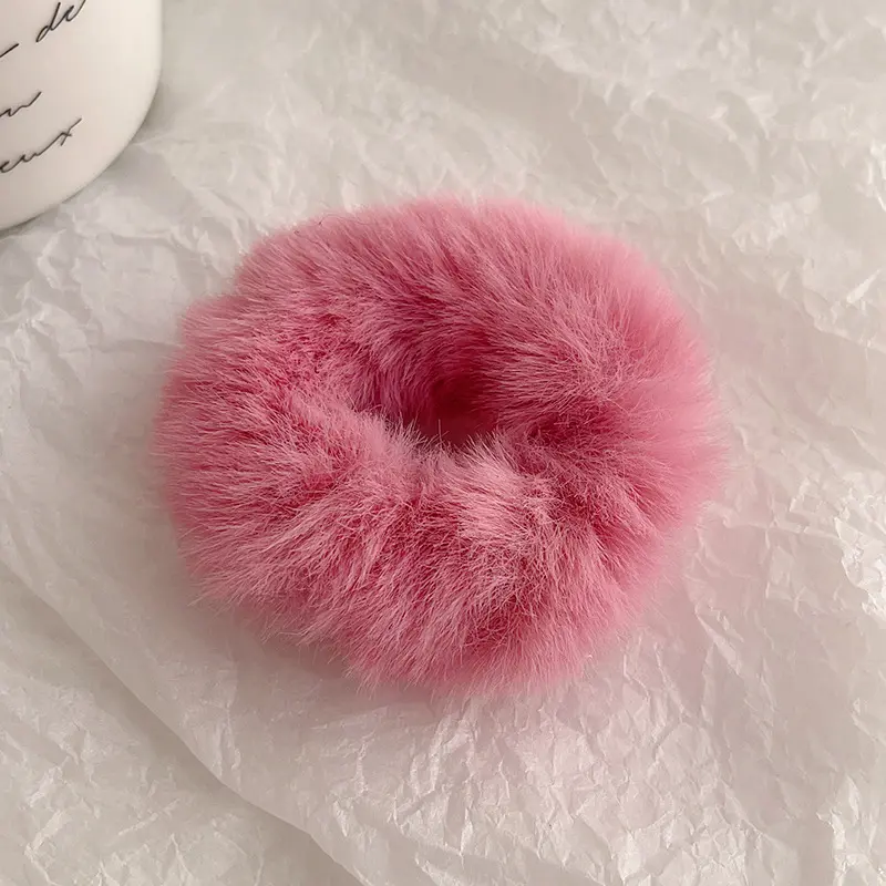 Cute Plush Hair Scrunchies, Soft Fuzzy Large Hair Rings for Women