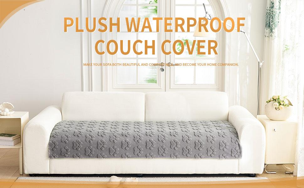 Waterproof Couch Cover for Dogs Washable,Fuzzy Pet Couch Covers for Sofa,Thick Soft Dog Mat Non-Slip Couch Covers for 3 Cushion Couch Sofa Pet Friendly (White, 35x82(1pc))
