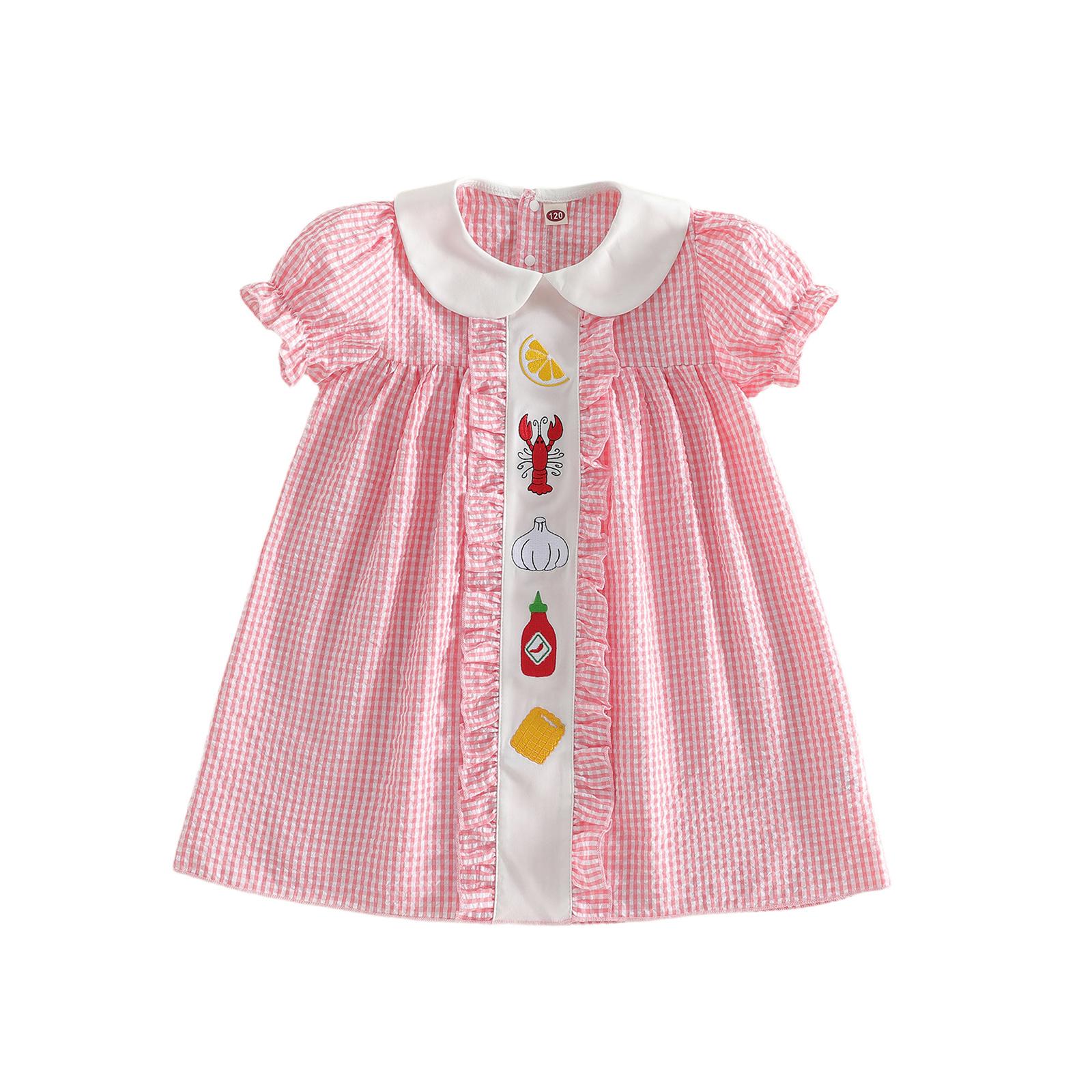Toddler Little Baby Girl Summer Dress Crawfish Boil Embroidered Dress Short Sleeve Doll Collar Plaid Dresses Clothes Toddler Little Baby Girl Summer Dress Crawfish Boil Embroidered Dress Short Sleeve Doll Collar Plaid Dresses Clothes