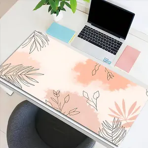 Silica Gel Mouse Pad, Peach Watercolor Tropical Leaf Large Size, Non-Slip Rubber Base, Washable, Durable, Ideal for Gamers, Office, School