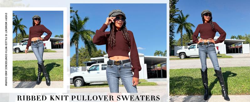 Saodimallsu Womens Sexy Crew Neck Cropped Sweaters Ribbed Knit Long Sleeve Crop Tops Pullover Saodimallsu Womens Sexy Crew Neck Cropped Sweaters Ribbed Knit Long Sleeve Crop Tops Pullover