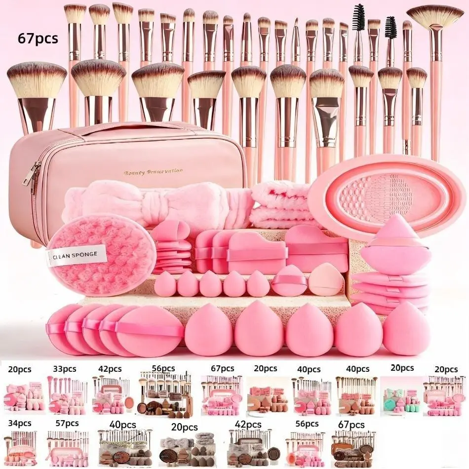 Makeup Brush Set with Sponge & Puff, Ultimate Beauty Tools Kit, Complete Cosmetic Brushes Collection for Flawless Application, Cosmetics Brushes Set