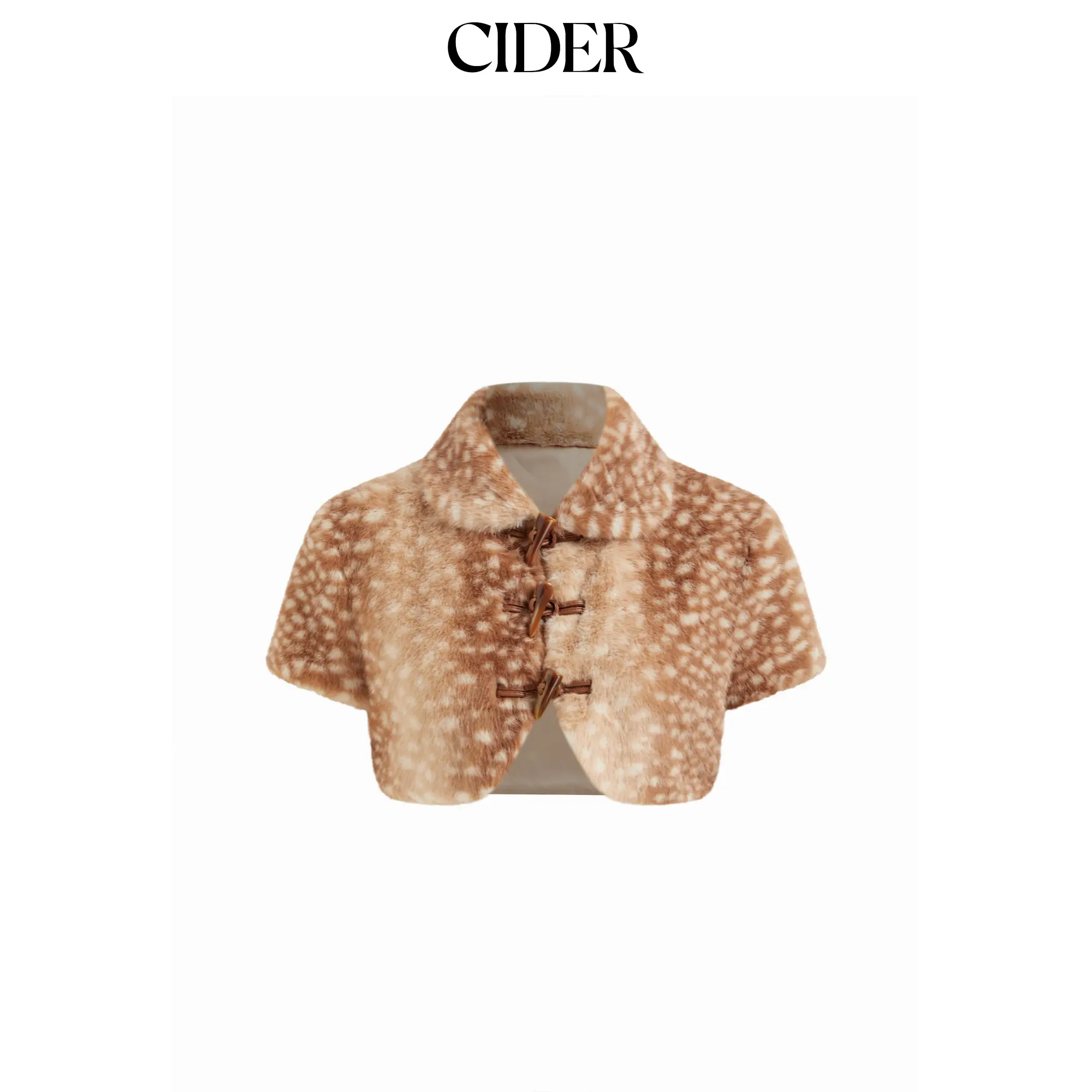 Cider Faux Shearling Collar Deer Print Toggle Button Short Sleeve Jacket Cider Faux Shearling Collar Deer Print Toggle Button Short Sleeve Jacket