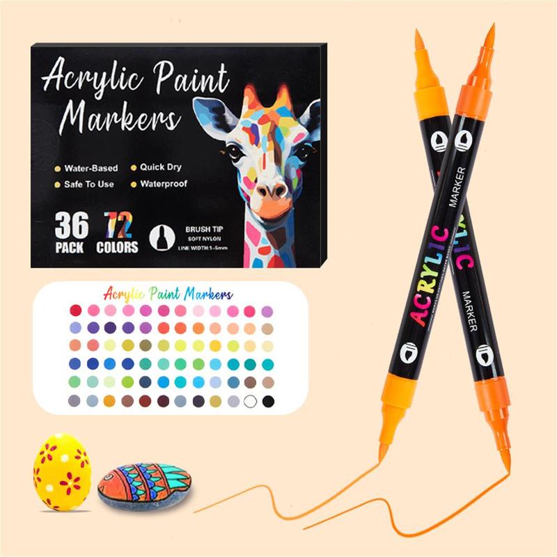 Acrylic Paint Marker Pen Set, 12/24/36pcs/set Double-ended Colored Marker Pen, Art Marker Pen Set for Drawing, Painting, DIY Holiday Party Graffiti, Acrylic Markers
