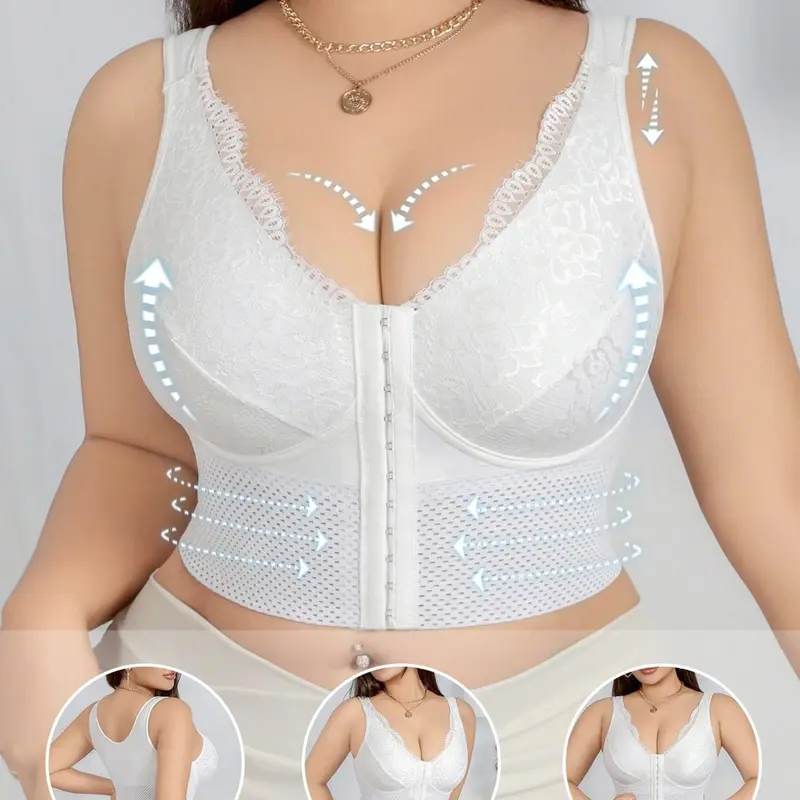 Multi-functional Shaping Bra Designed for Plus-Size Women Front-Closure Push-Up Bra Wire-Free Posture-Correcting Bra with Tummy-Control Shaping Casual Everyday Underwear Comfort Underwear Shaping Tops Women's Apparel Correction Brassieres