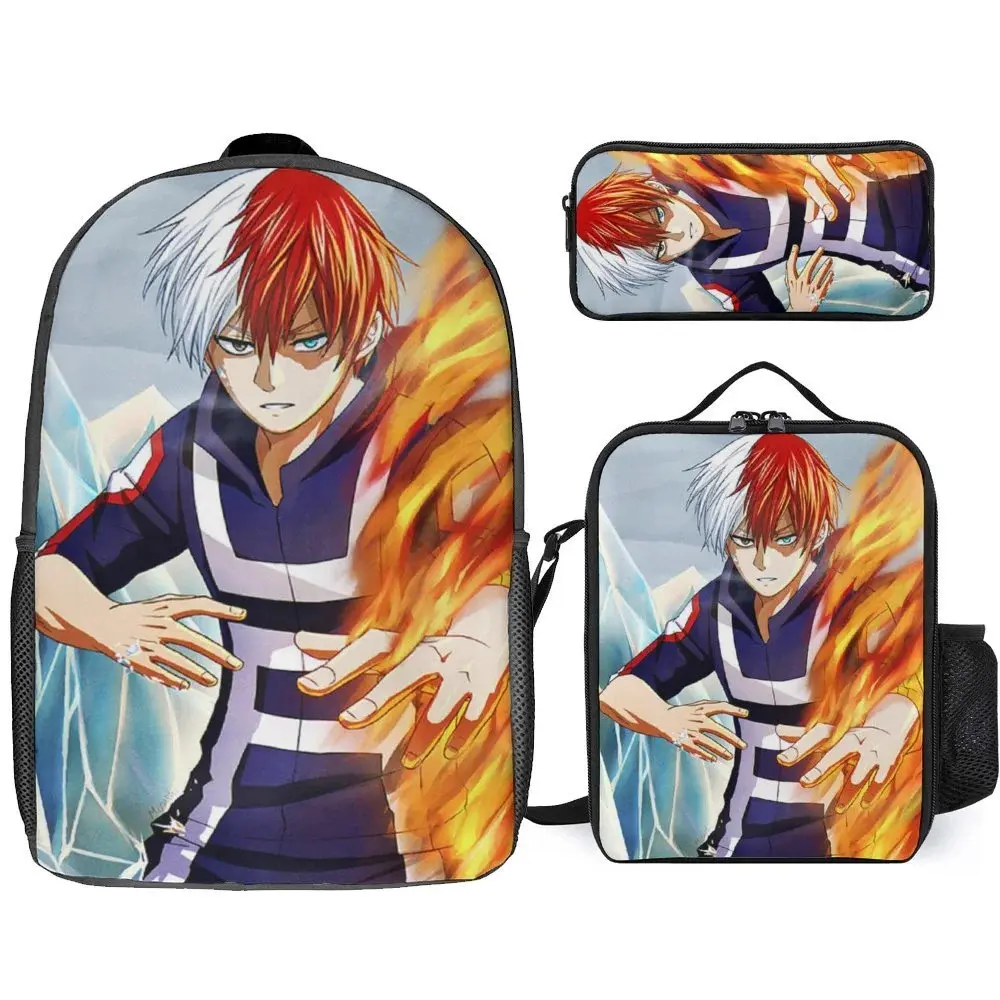 My Hero Academia Unisex 3-in-1 Anime Print Backpack Set - Oxford Cloth, Dustproof, Built-in Organizer, Adjustable Padded Shoulder Strap, Anti-Theft, Casual Character-Themed Comic Character Backpack for Campus Students