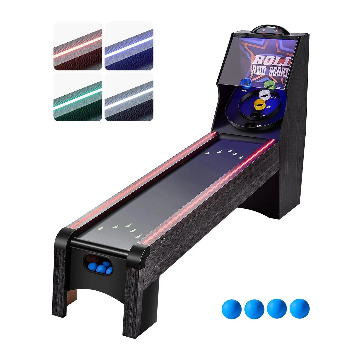 【Summerfinds】VEVOR 9' Roll and Score Classic Arcade Game Table,  with LED Electronic Scorer & Track Lighting, Sound, Automatic Ball Return, Adults Kids Home Recreation Game Room, 4 Balls Included