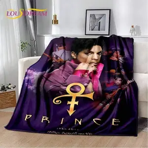 Prince Purple Rain Tribute Portrait Flannel Blanket, Golden Symbol Vintage Rock Star Collage Throw Blanket, Soft Plush Warm Blanket for Couch Bedroom, Cozy Comfy Nap Blanket, Perfect Giftable Decorative Blanket for Prince Rock Music Fans All Seasons
