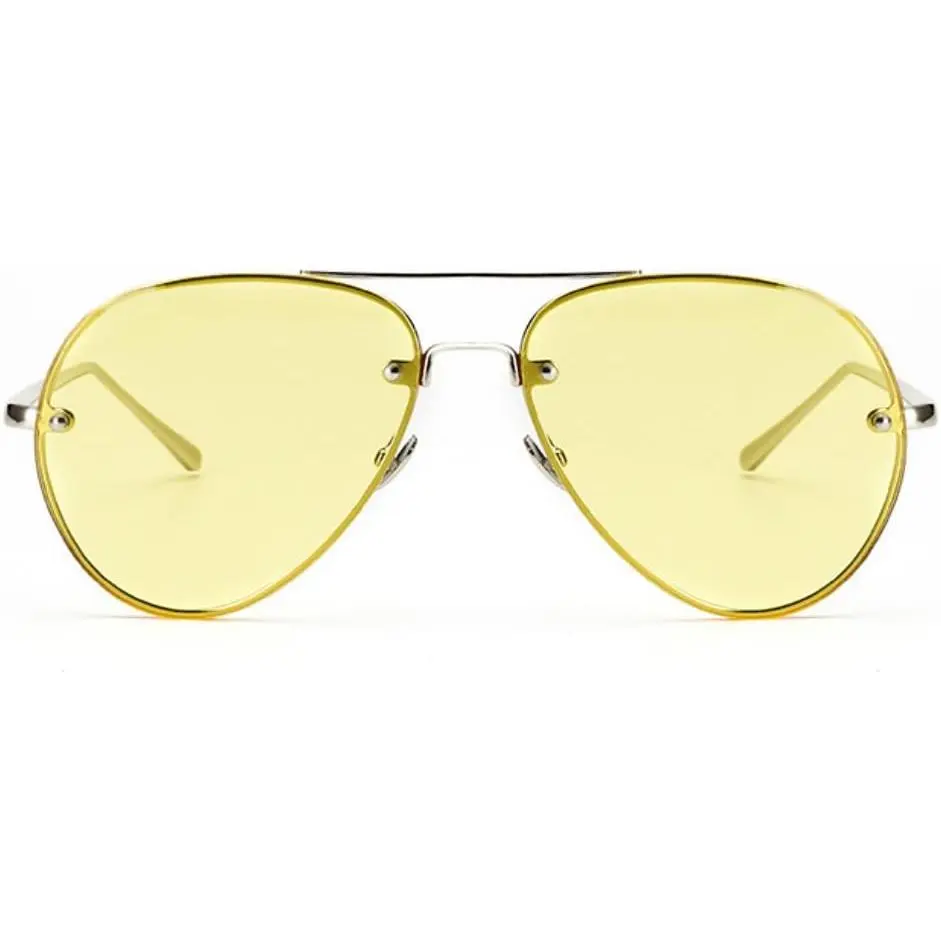 Classic  Aviator Sunglasses Rimless Retro Glasses | Stylish Metal Thin Wire, Flat Colorful Lenses, Double Bridge  Shades, for Driving, Poolside, Party, Festivals, Beach