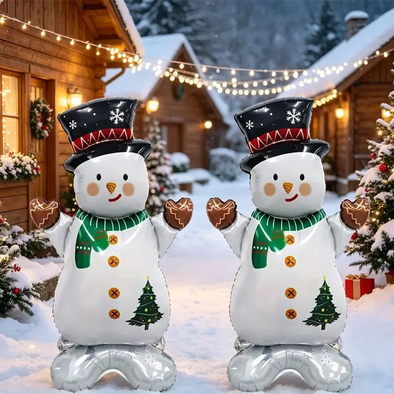 1Pcs/2Pcs Standing Snowman Foil Balloon, designed with black snowflake top hat, green scarf and brown gloves. Suitable for Christmas parties, home Christmas atmosphere decoration, community winter event，Birthday parties,Christmas Eve gatherings.