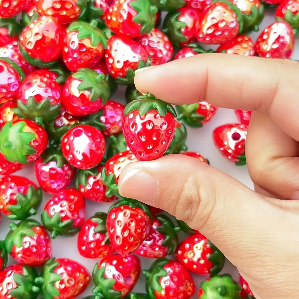 21pcs Strawberry Beads Suitable for DIY Jewelry Making - Strawberry-Shaped Acrylic Craft Beads with Strawberry Capsule Caps for Necklace,, Phone Accessories - Compatible for Resin Bead Jewelry