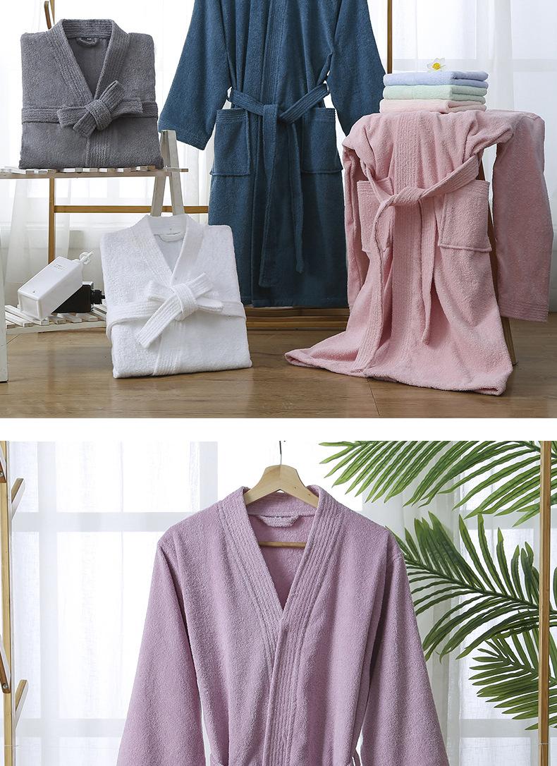 Hotel pure cotton bathrobe, spring and autumn towel material pajamas for women, all-cotton long style, soft, absorbent, quick-drying bathrobe with logo