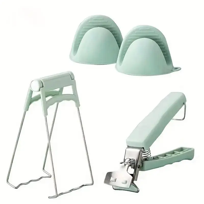 Stainless Steel Kitchen Gripper Set, 3 Counts/set Anti-scald Tray Lifter & Bowl Holder, Non-slip Cutlery Gripper Holder Set, Perfect for Home Use