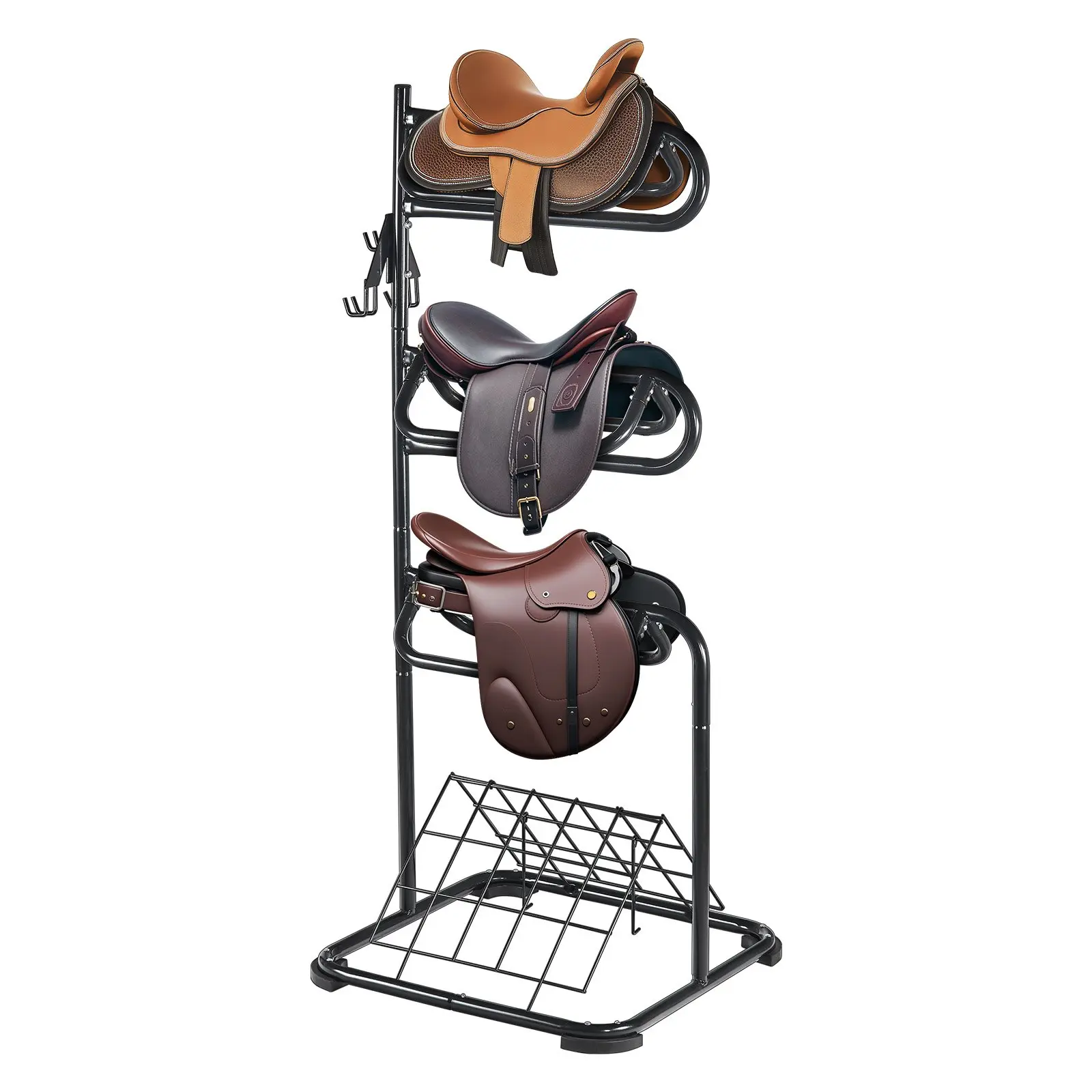 【DealsForYouDays】VEVOR Freestanding Saddle Stand, 30x 30x 68.5 in, 3 Tiers Saddle Rack, Heavy Duty Saddle Blanket Holder with Removable Rotating Tiers, English Western Saddle Rack for Tack Room Organization