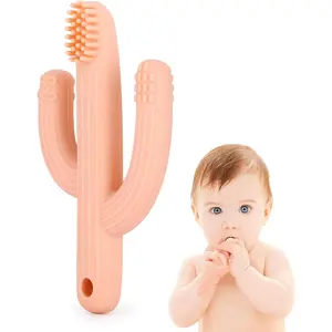 Cactus Teether, Baby Teething Toys for Babies, Self-Soothing Pain Relief Soft Baby Toothbrush for Babies, Toddlers, Infants, Boy and Girl, Natural Organic BPA Free(Peachy)