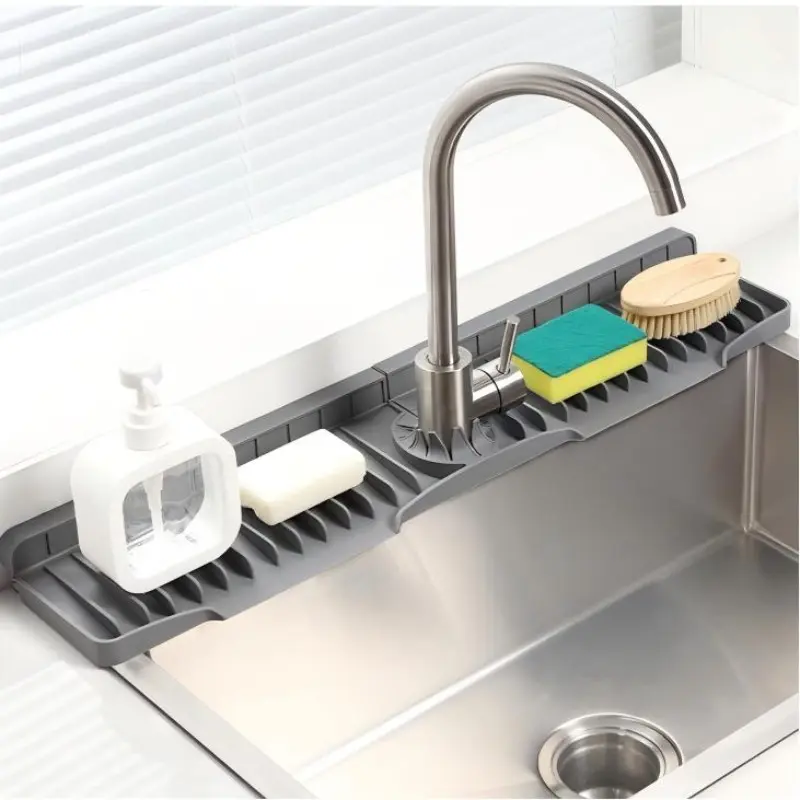 1pc Upgraded 80Cm Silicone Sink Splash Guard/Non-Slip Kitchen Bathroom Anti-Splash Baffle/Reusable Countertop Protector with Drainage/Multi-Functional Storage Mat for Farmhouse RV Laundry Room