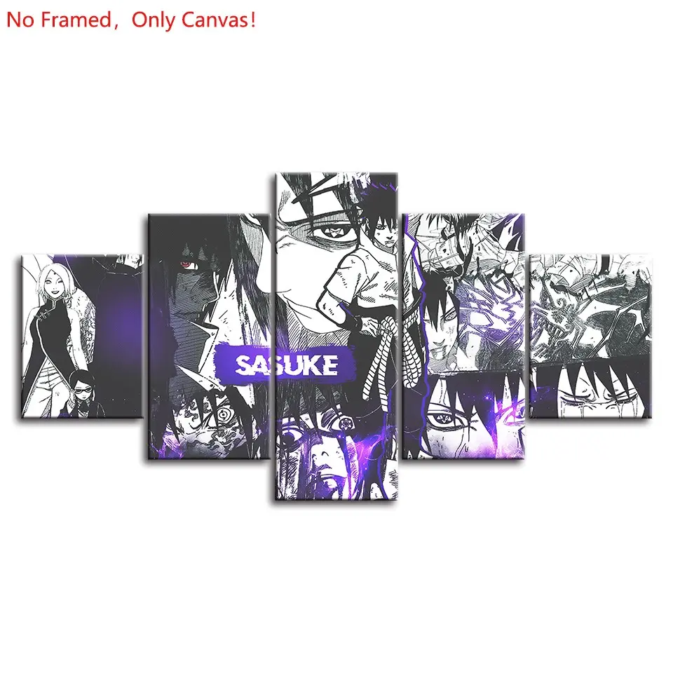 5 piece/set of frameless canvas painting print poster, classic hot-blooded anime art, Sasuke Uchiha Ultimate N, very suitable for Japanese two-dimensional fans, the perfect gift for bedroom, living room, kitchen, dormitory corridor, mural, wall decoration
