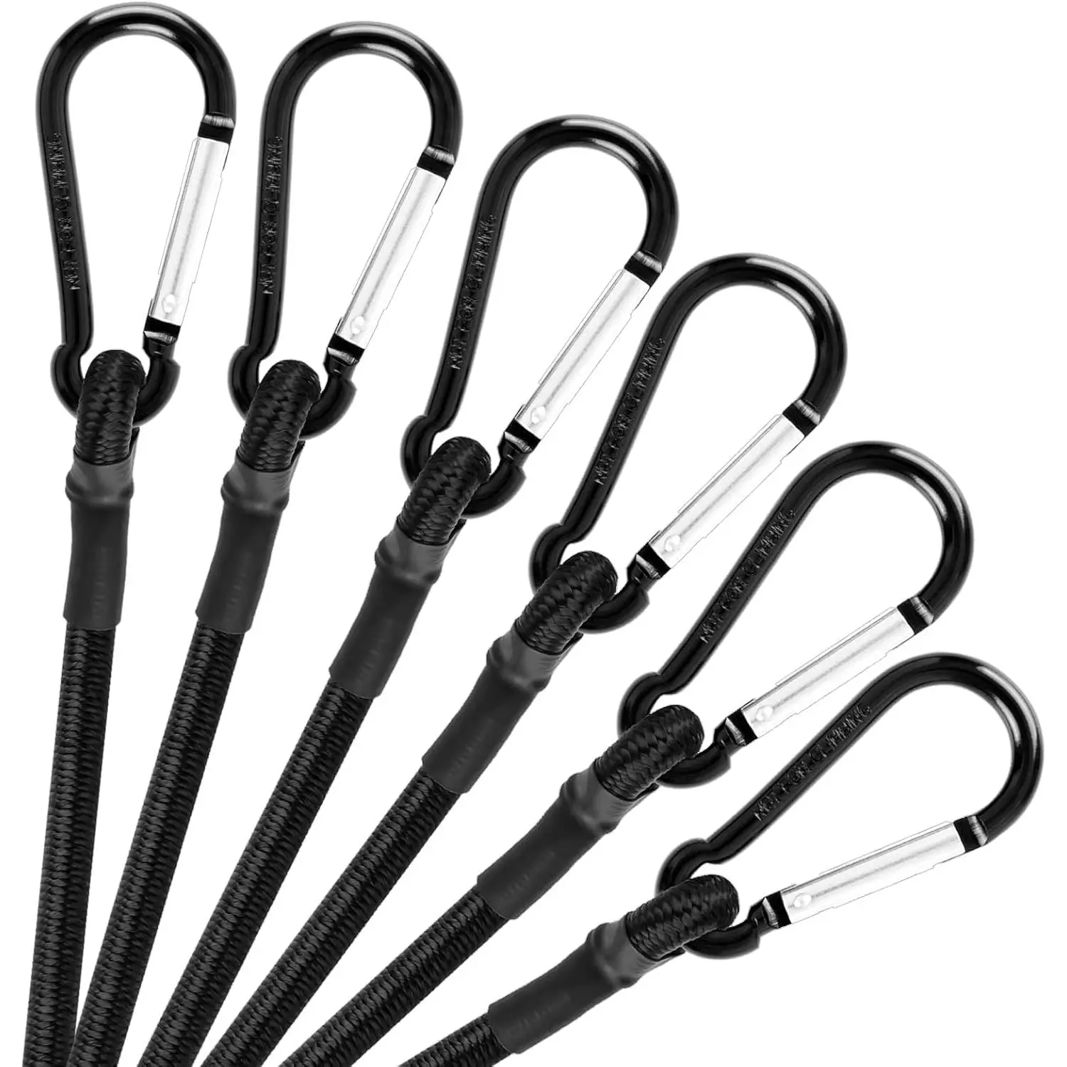 12 Inch Bungee Cord with Carabiner Hook, 1/3 Inch Thick Black Bungee Cords Heavy Duty Outdoor Bungee Straps with Hooks for Camping, Tarps,  Rack, Tent,Luggage Rack,Cargo,RV, etc (6 Pack)