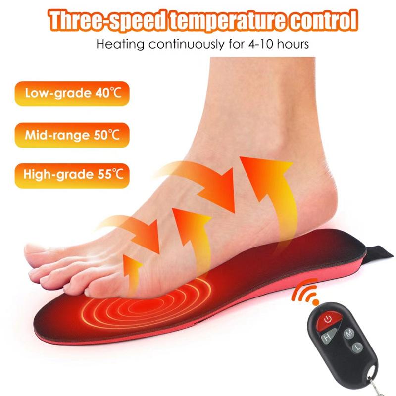 Remote control three-speed electric heating insole USB charging heating insole winter ski warm insole foot warm treasure Black